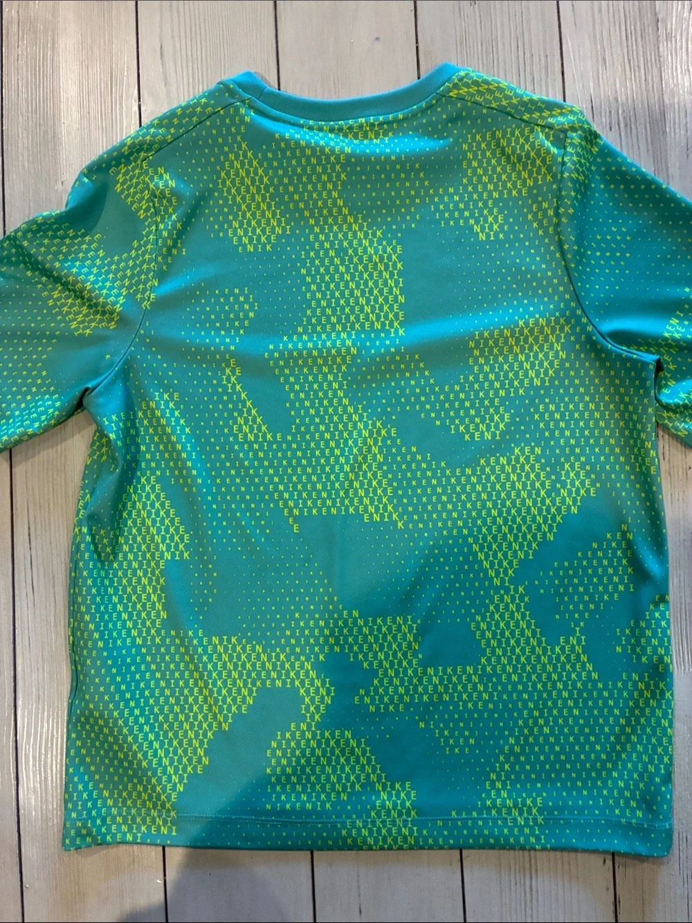 Nike Teal and Neon Green Kids' Short-Sleeve Athletic Tee